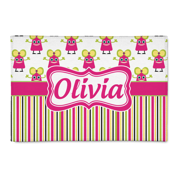 Custom Pink Monsters & Stripes 2' x 3' Indoor Area Rug (Personalized)