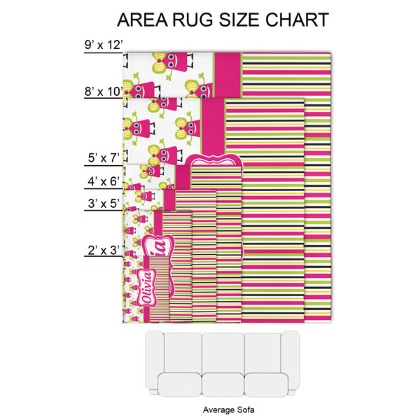 Pink Monsters & Stripes 2'x3' Indoor Area Rugs - Size Chart