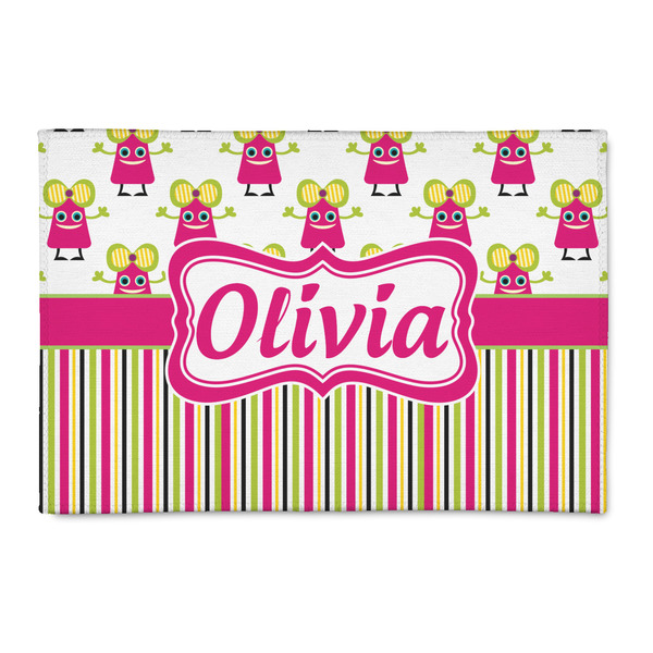 Custom Pink Monsters & Stripes Patio Rug (Personalized)