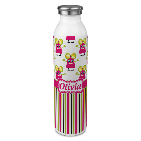 Custom Pink Monsters & Stripes 20oz Stainless Steel Water Bottle - Full Print (Personalized)