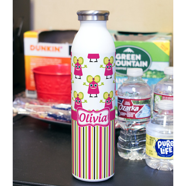 Pink Monsters & Stripes 20oz Water Bottles - Full Print - In Context