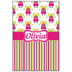 Pink Monsters & Stripes Wood Print - 20x30 (Personalized)
