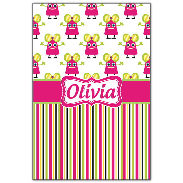 Custom Pink Monsters & Stripes Wood Print - 20x30 (Personalized)