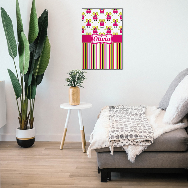 Pink Monsters & Stripes 20x30 Wood Print - In Context