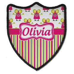 Pink Monsters & Stripes Iron On Shield Patch B w/ Name or Text