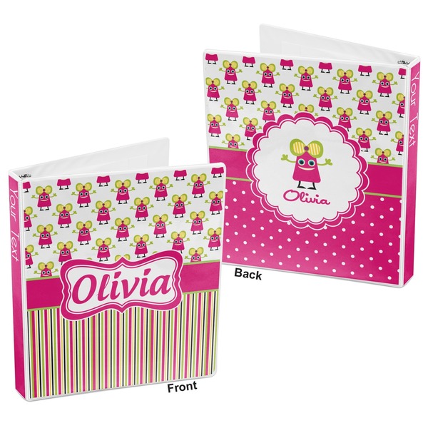 Pink Monsters & Stripes 3-Ring Binder Front and Back