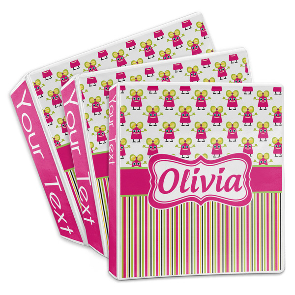 Custom Pink Monsters & Stripes 3-Ring Binder (Personalized)