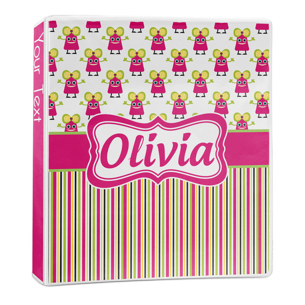 Custom Pink Monsters & Stripes 3-Ring Binder - 1 inch (Personalized)