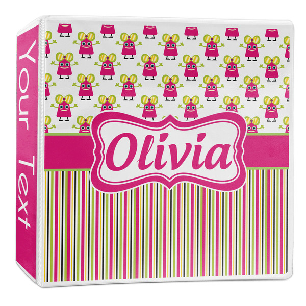 Custom Pink Monsters & Stripes 3-Ring Binder - 2 inch (Personalized)