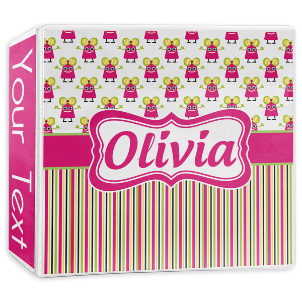 Custom Pink Monsters & Stripes 3-Ring Binder - 3 inch (Personalized)