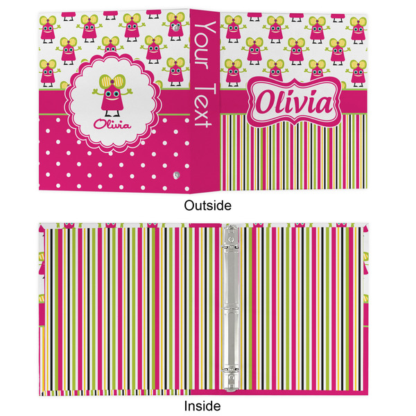 Pink Monsters & Stripes 3 Ring Binders - Full Wrap - 1" - APPROVAL