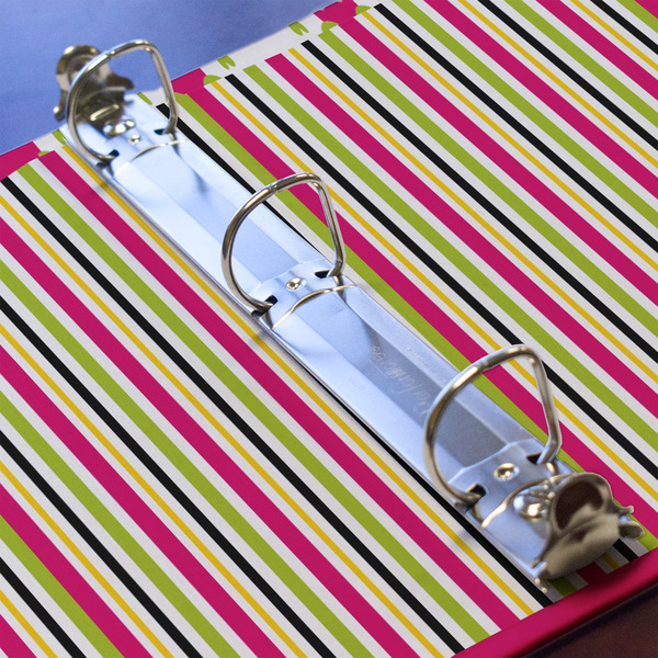 Pink Monsters & Stripes 3 Ring Binders - Full Wrap - 1" - DETAIL