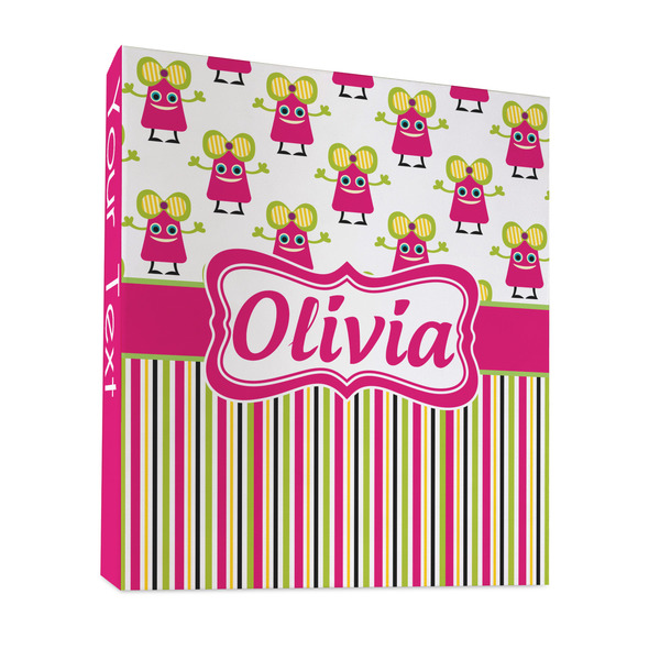 Custom Pink Monsters & Stripes 3 Ring Binder - Full Wrap - 1" (Personalized)