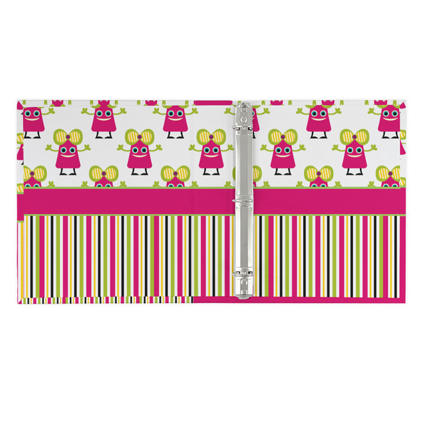 Pink Monsters & Stripes 3 Ring Binders - Full Wrap - 1" - OPEN INSIDE