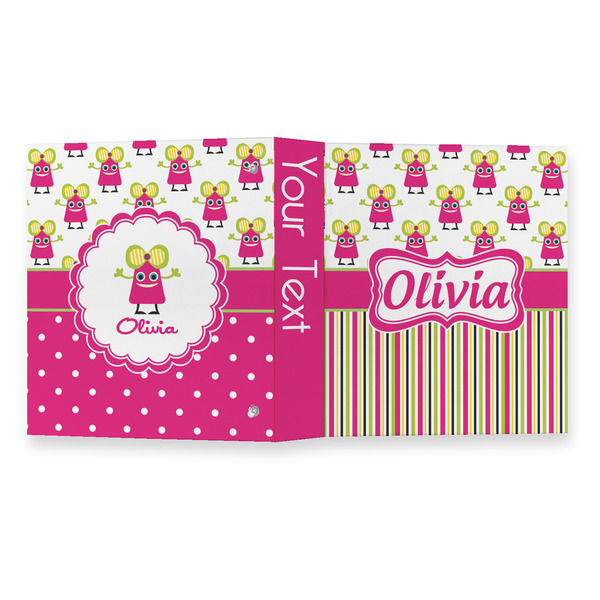 Pink Monsters & Stripes 3 Ring Binders - Full Wrap - 1" - OPEN OUTSIDE
