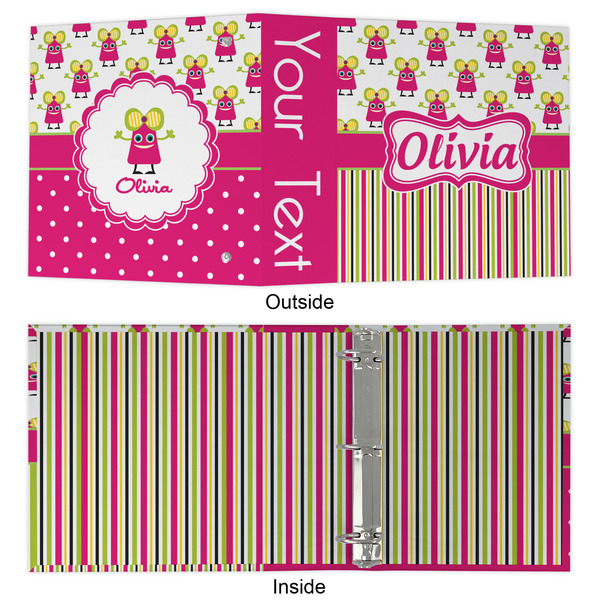 Pink Monsters & Stripes 3 Ring Binders - Full Wrap - 2" - APPROVAL