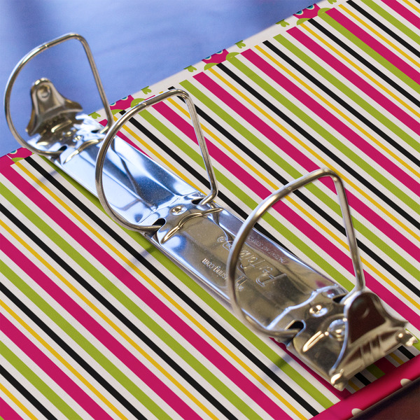 Pink Monsters & Stripes 3 Ring Binders - Full Wrap - 2" - DETAIL