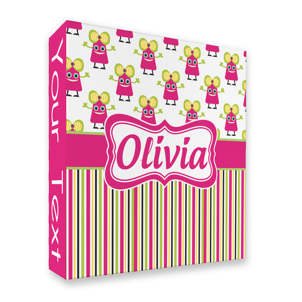 Custom Pink Monsters & Stripes 3 Ring Binder - Full Wrap - 2" (Personalized)