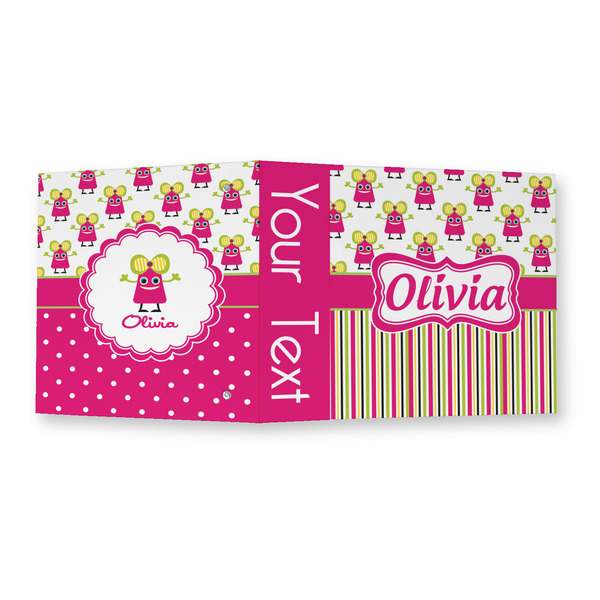 Pink Monsters & Stripes 3 Ring Binders - Full Wrap - 2" - OPEN OUTSIDE
