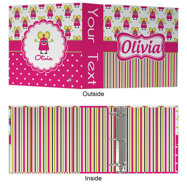 Pink Monsters & Stripes 3 Ring Binders - Full Wrap - 3" - APPROVAL