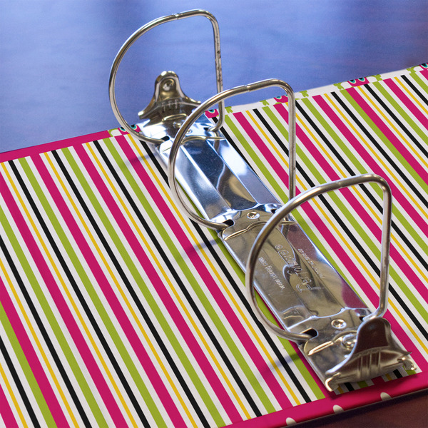 Pink Monsters & Stripes 3 Ring Binders - Full Wrap - 3" - DETAIL