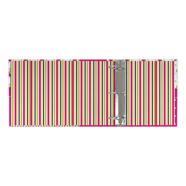 Pink Monsters & Stripes 3 Ring Binders - Full Wrap - 3" - OPEN INSIDE