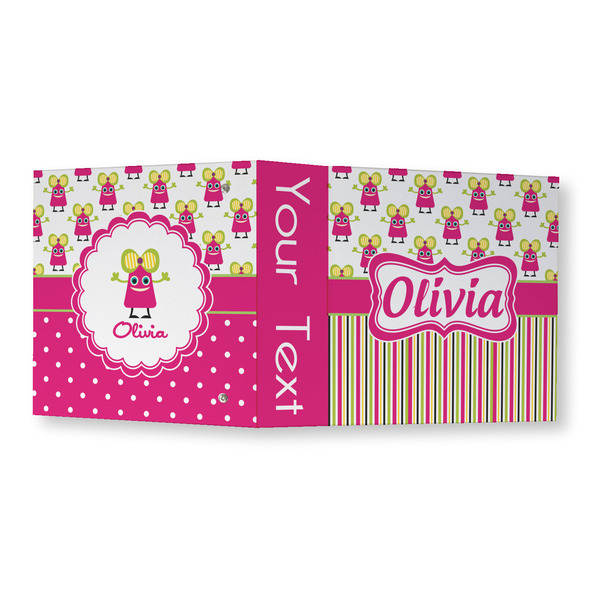 Pink Monsters & Stripes 3 Ring Binders - Full Wrap - 3" - OPEN OUTSIDE