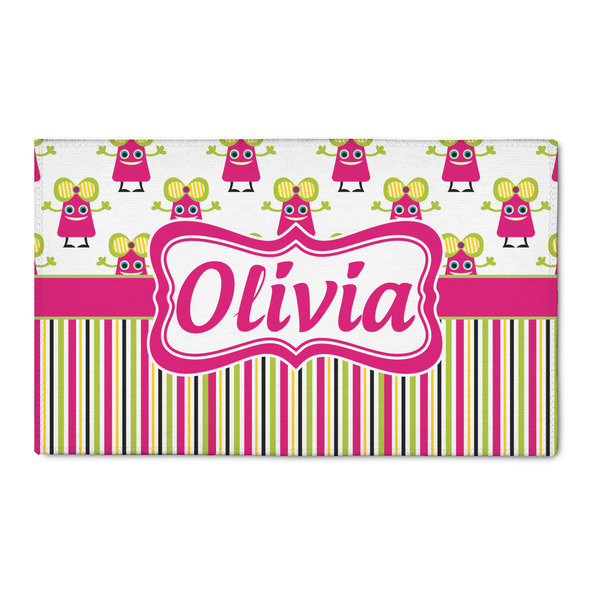 Custom Pink Monsters & Stripes 3' x 5' Patio Rug (Personalized)