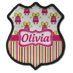 Pink Monsters & Stripes Iron On Shield Patch C w/ Name or Text