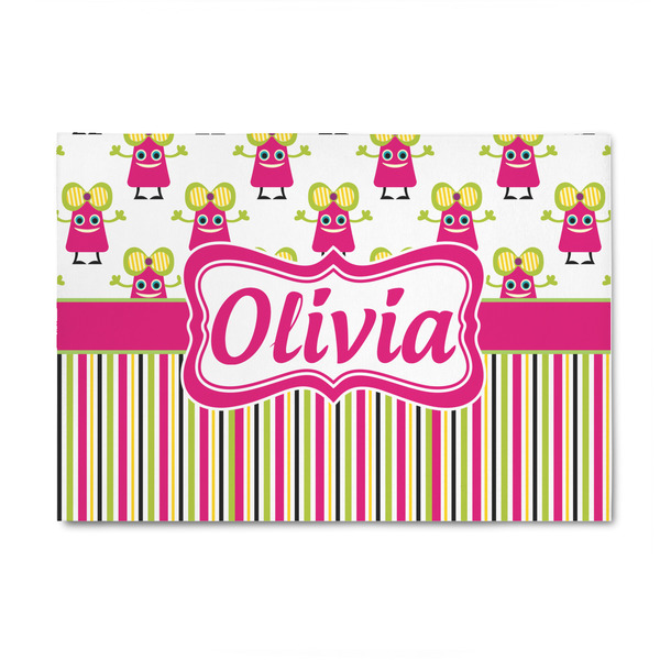 Custom Pink Monsters & Stripes 4' x 6' Patio Rug (Personalized)
