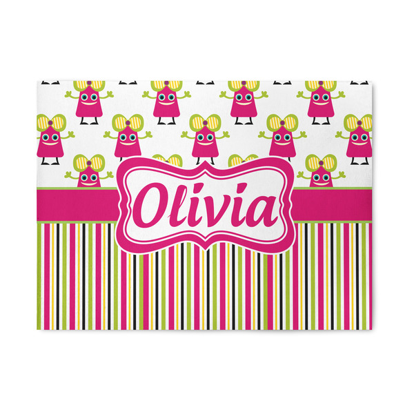 Custom Pink Monsters & Stripes 5' x 7' Indoor Area Rug (Personalized)