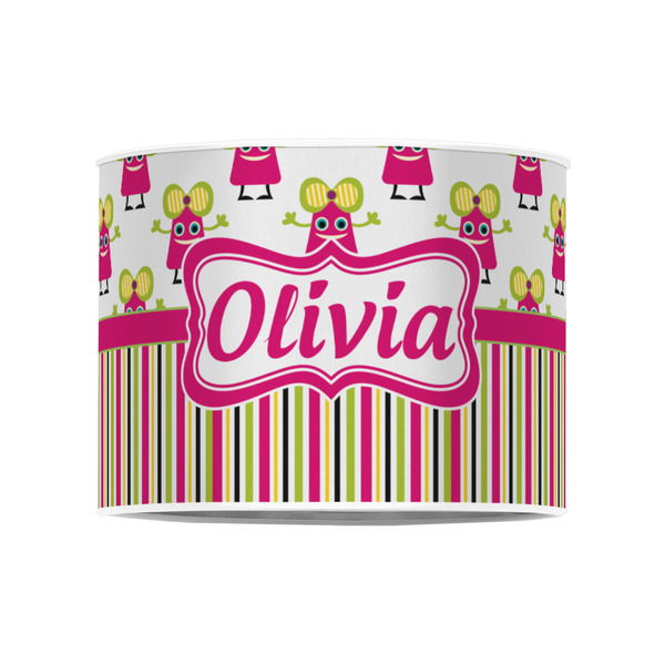Pink Monsters & Stripes 8" Drum Lampshade - FRONT (Poly Film)