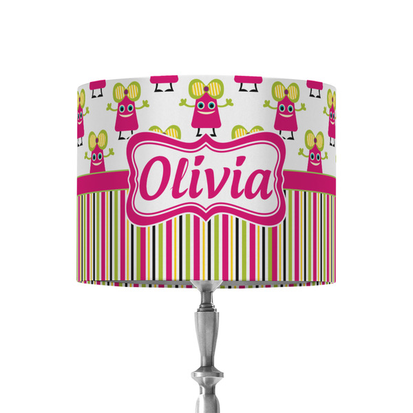 Custom Pink Monsters & Stripes 8" Drum Lamp Shade - Fabric (Personalized)