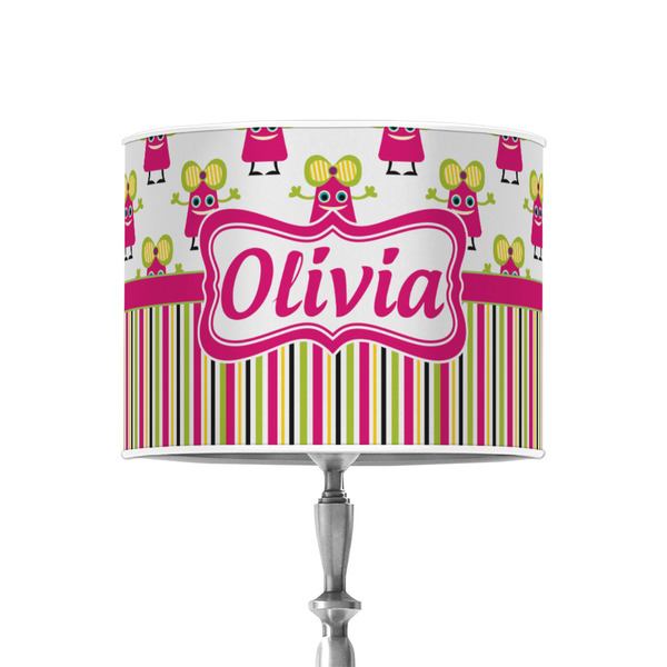 Pink Monsters & Stripes 8" Drum Lampshade - ON STAND (Poly Film)