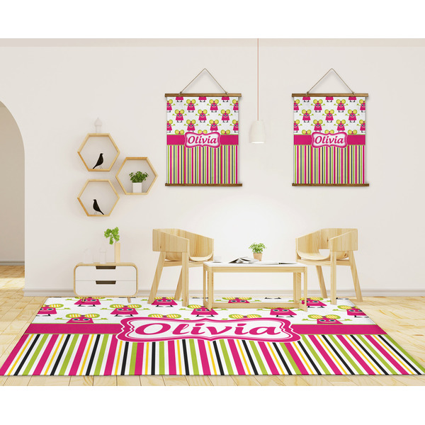 Pink Monsters & Stripes 8'x10' Indoor Area Rugs - IN CONTEXT
