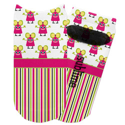 Pink Monsters & Stripes Adult Ankle Socks (Personalized)