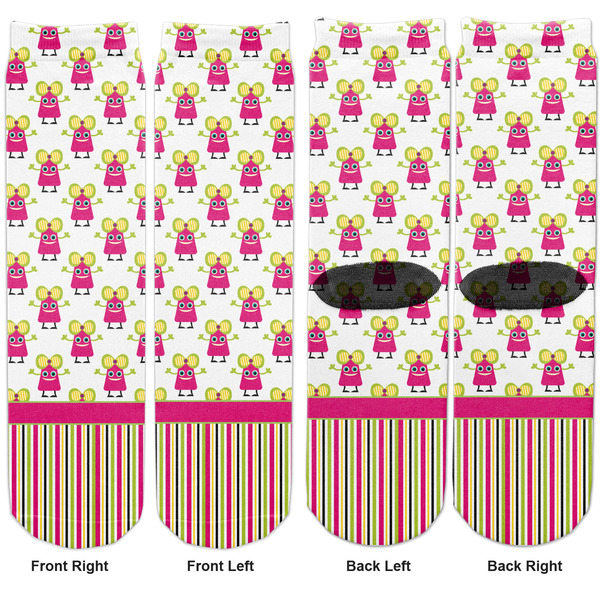 Pink Monsters & Stripes Adult Crew Socks - Double Pair - Front and Back - Apvl