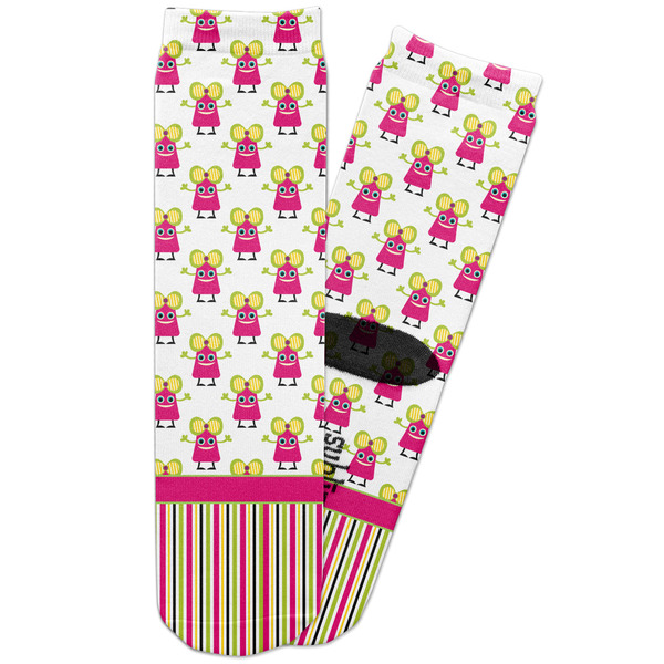 Custom Pink Monsters & Stripes Adult Crew Socks