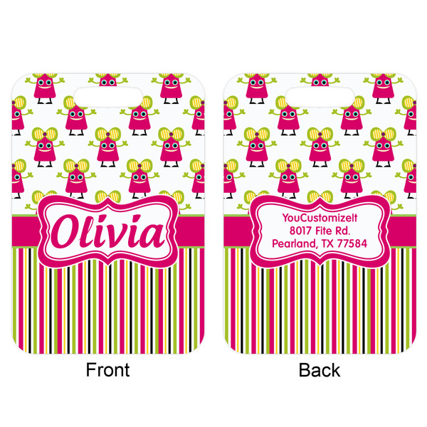 Pink Monsters & Stripes Aluminum Luggage Tag (Front + Back)