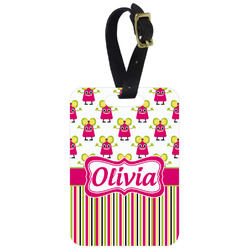 Pink Monsters & Stripes Metal Luggage Tag w/ Name or Text