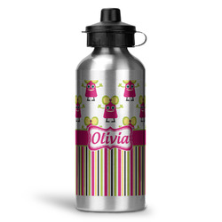 Pink Monsters & Stripes Water Bottle - Aluminum - 20 oz (Personalized)