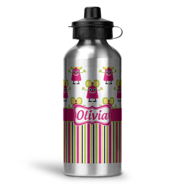 Custom Pink Monsters & Stripes Water Bottle - Aluminum - 20 oz (Personalized)