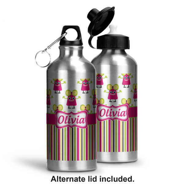 Pink Monsters & Stripes Aluminum Water Bottle - Alternate lid options