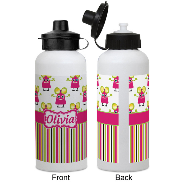Pink Monsters & Stripes Aluminum Water Bottle - White APPROVAL