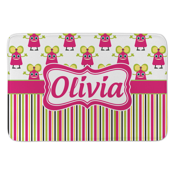 Custom Pink Monsters & Stripes Anti-Fatigue Kitchen Mat (Personalized)