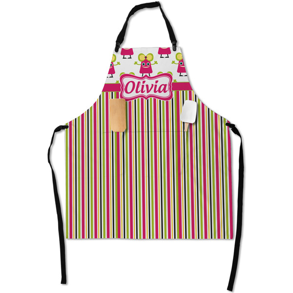 Custom Pink Monsters & Stripes Apron With Pockets w/ Name or Text