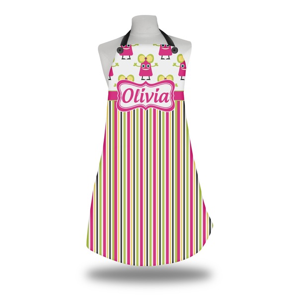 Custom Pink Monsters & Stripes Apron w/ Name or Text