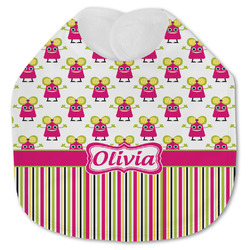 Pink Monsters & Stripes Jersey Knit Baby Bib w/ Name or Text