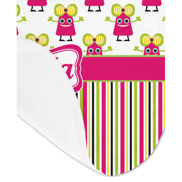 Pink Monsters & Stripes Baby Bib - AFT detail