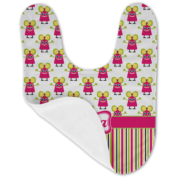 Pink Monsters & Stripes Baby Bib - AFT folded
